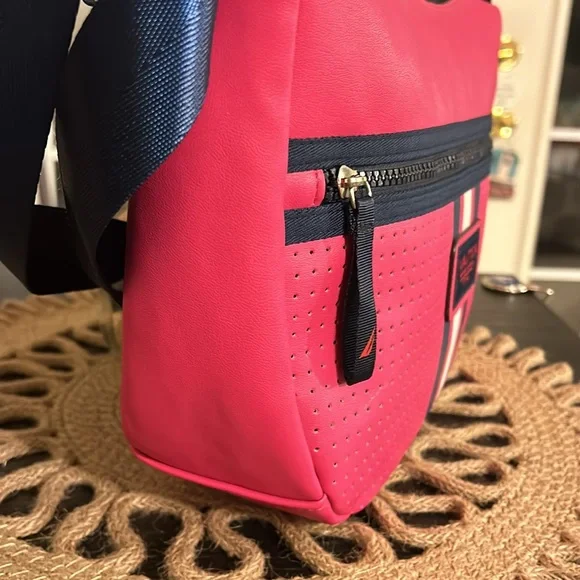 Nautica Vibrant Pink Crossbody Bag with Navy Accents - Picture 8 of 14